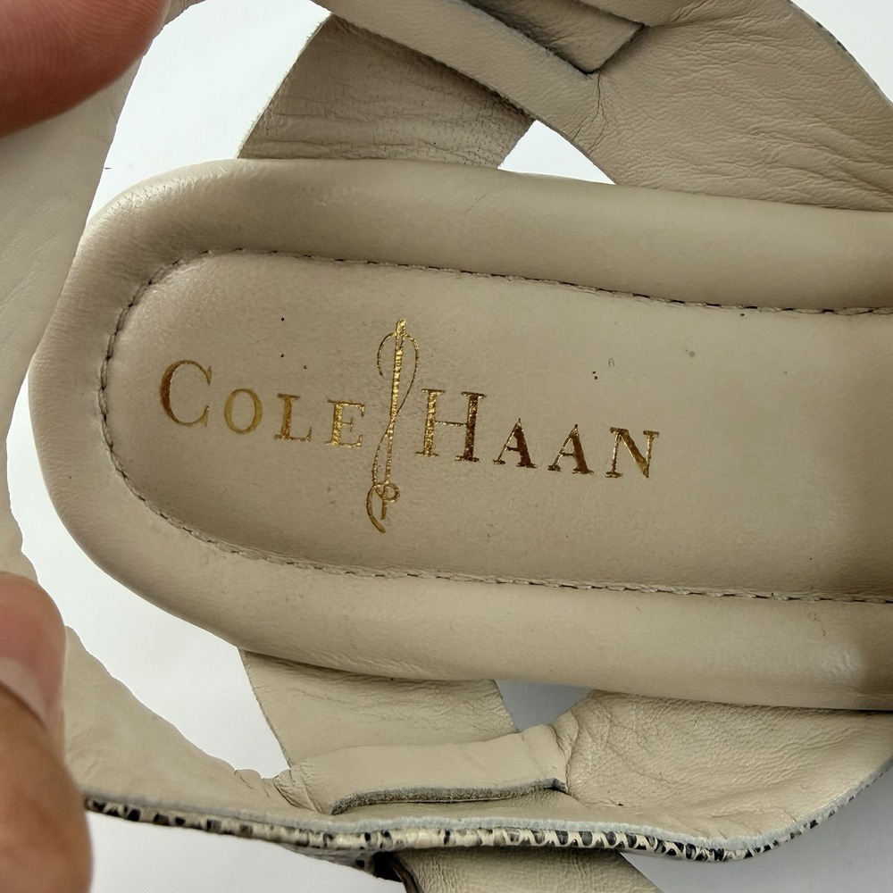 Cole Haan Snake Print Wedge Sandals Beige Leather Buckle Strap Comfort Chic Sz 6 - Picture 8 of 10